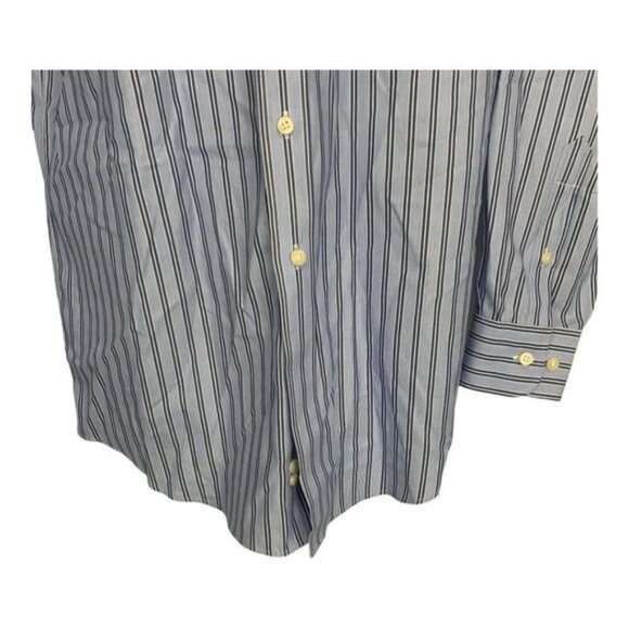 Kirkland Signature Mens Non-Iron Long Sleeve Dress Shirt 16 Blue & White Striped - Picture 9 of 10